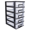 thumbnail image 3 of Multifunctional Five-layer Storage Cabinet Plastic Drawer Type Closet Portable Dustproof Storage Case Organizer Sundries Holder (Black and Transparent), 3 of 6