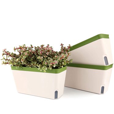 27cm self-watering flower box herb pot with ground irrigation system green set of 3 plastic flower pot planter rectangle for kitchen balcony window sill