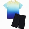 thumbnail image 1 of Gubotare Boys Swimsuits Set Boys Rash Guard Set for Boys 2 Piece Swimsuits Short Sleeve Bathing Suits with Trunks Quick Dry Swim Shirts Size 6-7 Years (Blue,6-7 Years), 1 of 8