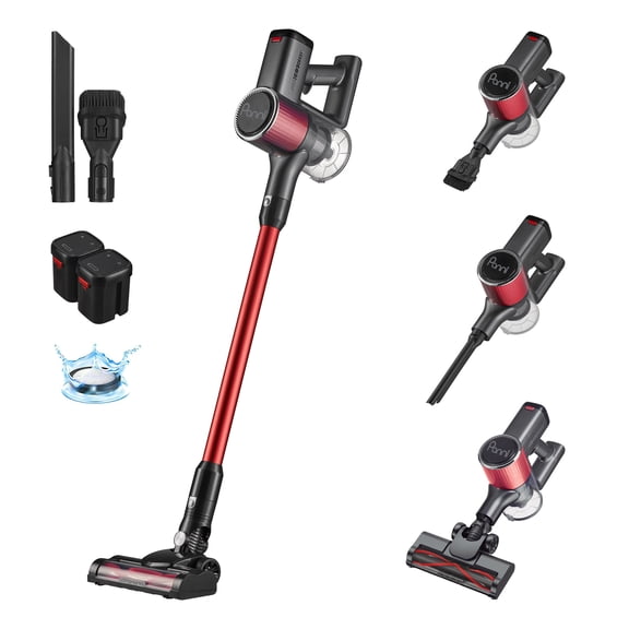 Panni 4-in-1 Cordless Stick Vacuum with Brushless Motor, Self-Standing, (2) Batteries, 28,000Pa, Red, P709M