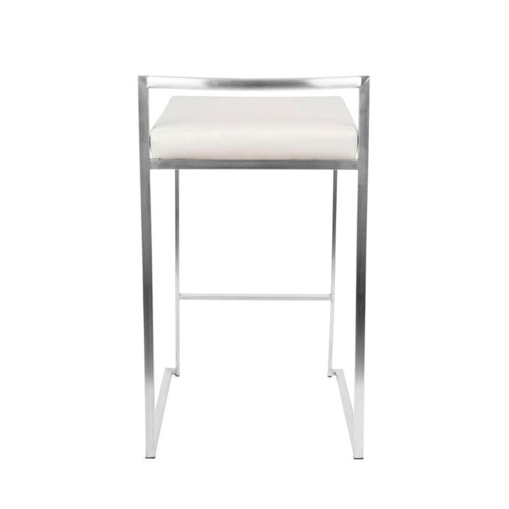 Heavenly Collection White PU Stool, White Bar Stool, White PU Bar Stool, PU Bar Stool with Chrome Finish, White Stool with Stainless Steel Frame, Low Back PU Bar Stool, Kitchen Stool, Island Stool, In