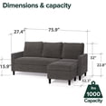 thumbnail image 2 of Zinus Hudson Convertible Modern Upholstered Sectional Sofa Couch with Reversible Ottoman, Dark Grey, 2 of 8