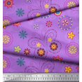 thumbnail image 3 of Soimoi Purple Rayon Fabric Insect & Floral Clip Art Printed Fabric 1 Yard 56 Inch Wide, 3 of 3