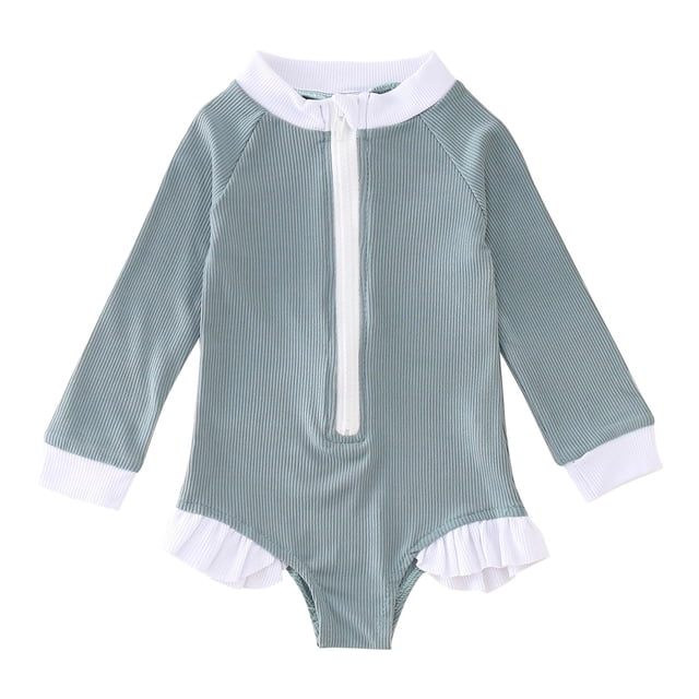 Girls Rash Guard Bathing Suits Ruffle Long Sleeve Sun Protection Toddler Bathing Suit 18-24 Months