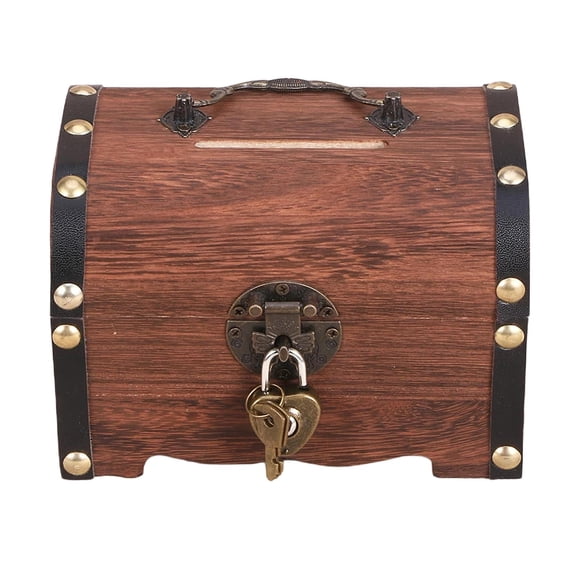 Wooden Treasure Chest Retro Money Storage Box Organizer