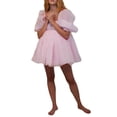 thumbnail image 1 of xiaxaixu Robe d'Été Bouffante pour Femme, Robe Courte une-Pièce à Encolure Carrée et Manches Bouffantes Unie pour Dames, Rose/violet/jaune, 1 of 9