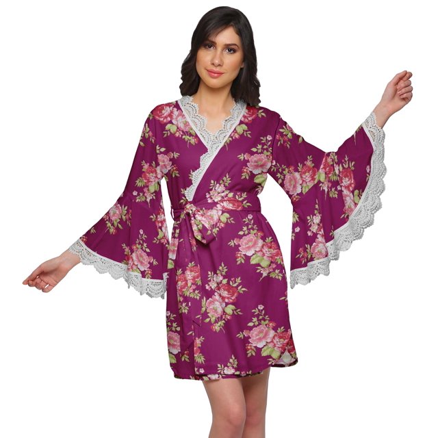 Moomaya Printed Bathrobe For Girls Bell Sleeves Robe For Women Crossover Robes