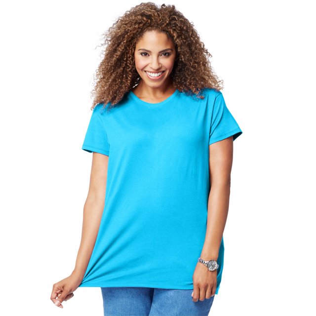 Just My Size T-Shirt Col Rond à Manches Courtes en Jersey de Coton pour Femmes, 1X, Bleu Process
