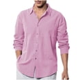 thumbnail image 1 of GigrtiJin Chemise en Lin pour Homme à Boutons, Manches Longues, Col à Revers, Chemises Unies, Mode Décontractée, Confortable, Chemises Amples, 1 of 6