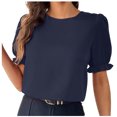 thumbnail image 1 of Besolor Summer Tunic Tops for Women Crew Neck Ruffle Short Sleevr Shirts Casual Solid Color Ladies Going out Tees, 1 of 4