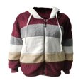 thumbnail image 2 of Women Fuzzy Fleece Hooded Coat Open Front Color Block Fluffy Hoodies Jacket Outwear with Pockets, 2 of 6