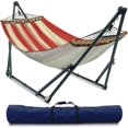 thumbnail image 1 of Tranquillo Universal Hammock with Stands Electro Static Coated Steel, Adjustable Foldable Hammock Stand with 2 Layered Polyester Net and Carry Bag for 2 Persons. Canvas - Maple Leaf, 1 of 5