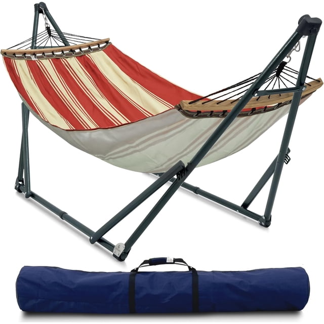Tranquillo Universal Hammock with Stands Electro Static Coated Steel, Adjustable Foldable Hammock Stand with 2 Layered Polyester Net and Carry Bag for 2 Persons. Canvas - Maple Leaf