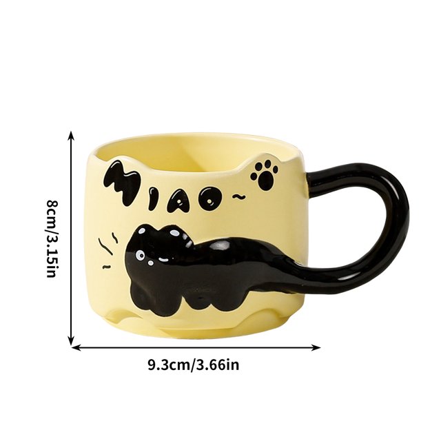 Cat Coffee Mug Ceramic Large Handle With English Letters Relief Design 12 oz