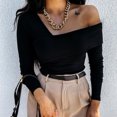 thumbnail image 1 of Mikilon Women Solid Slim Fit Off Shoulder Pullover Long Sleeve Blouse Tops, 1 of 7