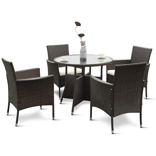 Costway 5pcs Patio Wicker Sofa Furniture Dining Set Cushioned Backyard Garden