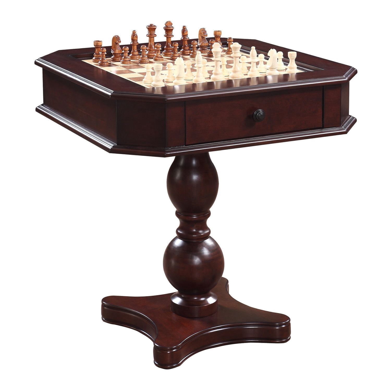 Jeu d’échecs, dames et backgammon Fortress de Hathaway sur table en piédestal avec chaises