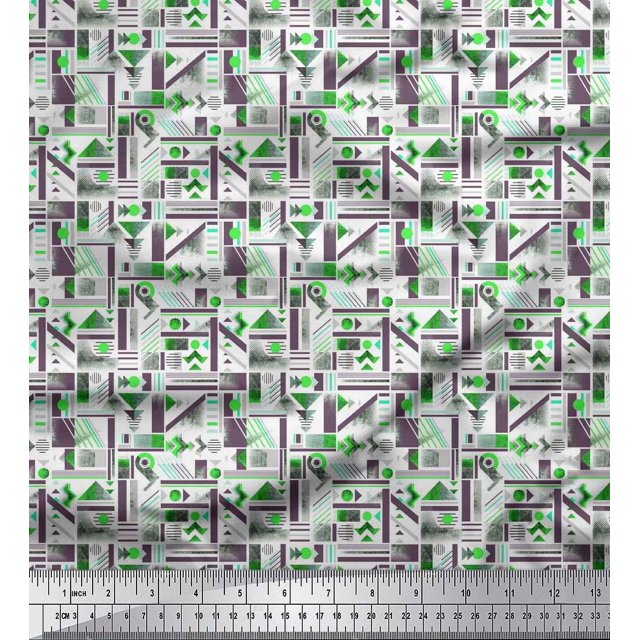 Soimoi polyester Crepe Fabric Abstract Geometric Print Sewing Fabric Yard 52 Inch Wide