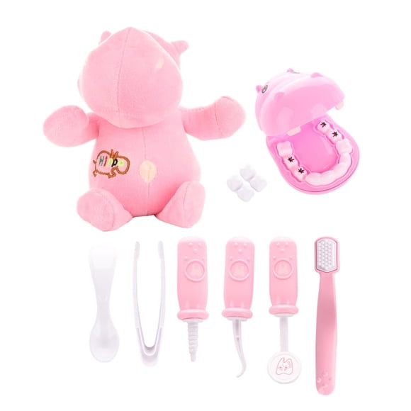 9 Pcschildren‘S Educational Play House Dental Clinic Doctor Toy Hippo Animal Set