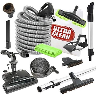 Ultra Clean Trousse d'Accessoires pour Tapis d'Aspirateur Central avec Buse Électrique à Hauteur Réglable - Boyau à Double Tension 24V / 110V avec Poignée à Interrupteur Marche/arrêt 3 Voies avec Baguette Télescopique (Noir, 30 Pi)