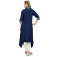 thumbnail image 2 of Bimba Kurta en Rayonne Bleu Marine pour Femme avec Foulard Ourlet Asymétrique Robe Ethnique - 16, 2 of 4