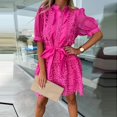 thumbnail image 3 of Nouvelle Robe de Soirée pour Femmes à Broderie, Col Montant Ajouré, Printemps, Manches Courtes, Mini-Robe à Simple Boutonnage, Robe Chemise Aguichant en Dentelle pour le Bureau, 3 of 6