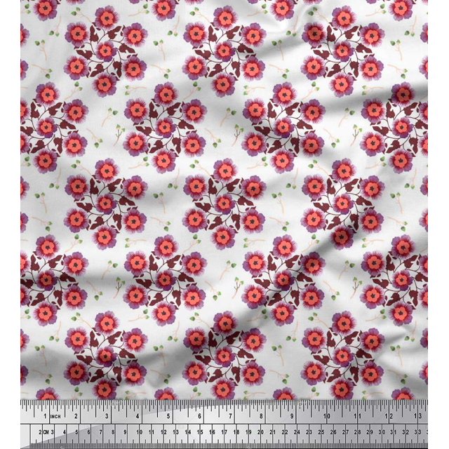 Soimoi Rayon Fabric Leaves & Floral Artistic Print Fabric by Yard 42 Inch Wide