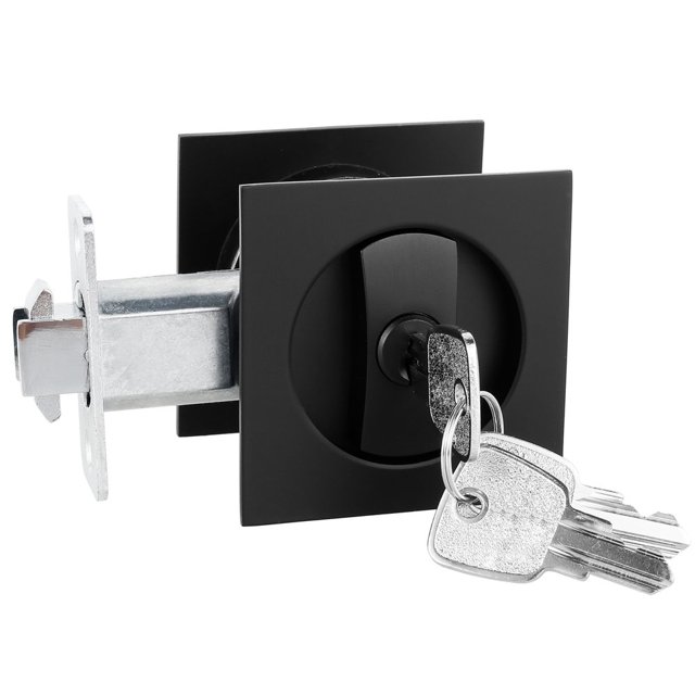 Bed/Bath Pocket Door Lock and Pull Contemporary Entry Square Privacy Door Lock Recessed 2 Sided Invisible Sliding Door Locks Hardware for 1 3/8 Inch to 15/16 Inch Thickness Door Black