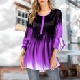 thumbnail image 3 of T-shirt à Dégradé de Couleurs pour Femmes, Blouse Décontractée, Blouse à Boutons, Col Rond, Manches à Volants, Haut Ample Évasé, 3 of 3