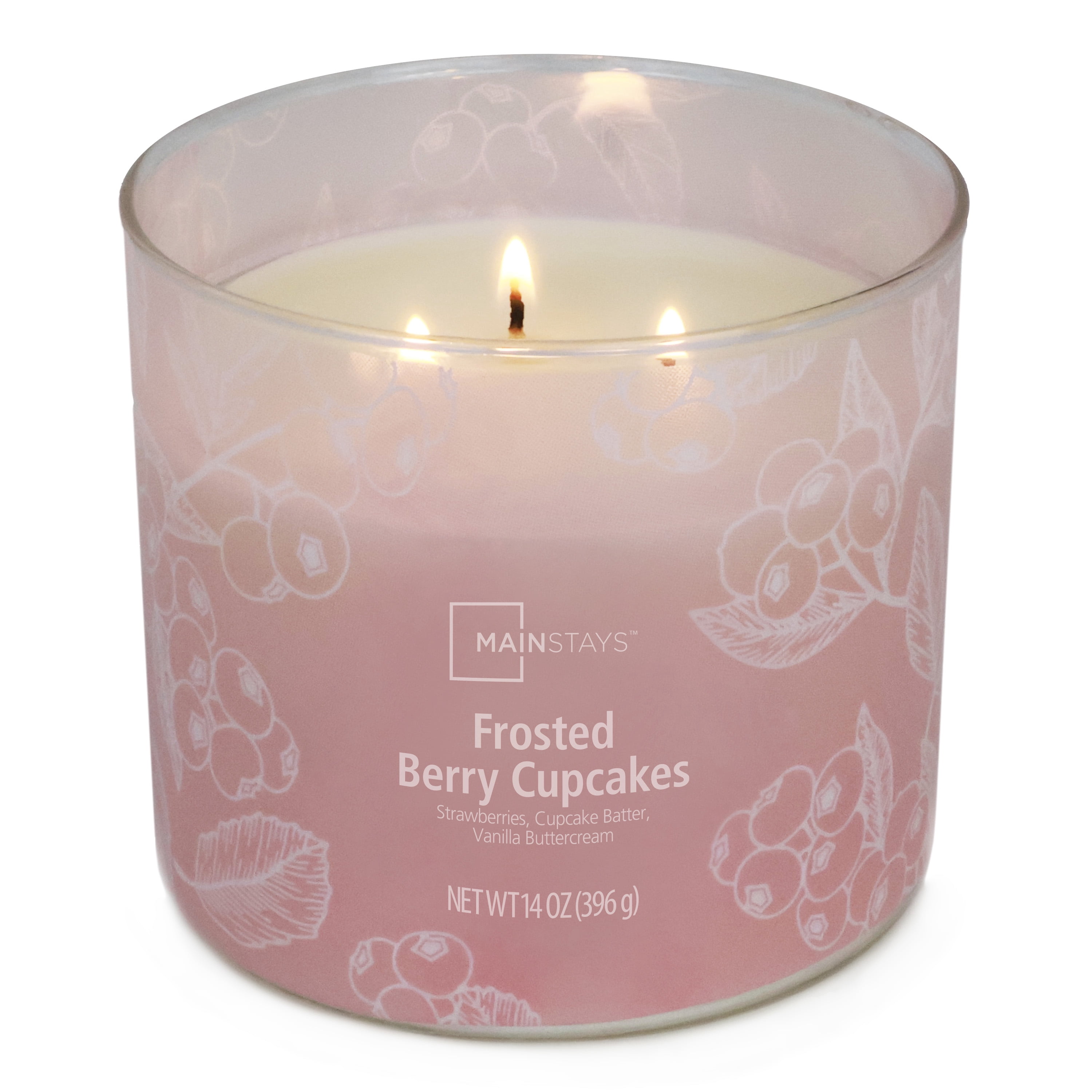 Mainstays 3-Wick Textured Wrapped Frosted Berry Cupcake Scented Candle, 14 oz