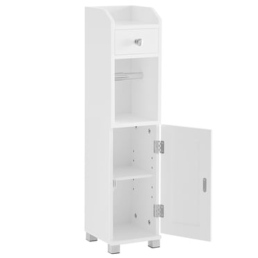 SONGMICS Toilet Paper Holder with Storage Cabinet, Small Bathroom Storage Cabinet, Bathroom Organizer with Adjustable Shelf, for Small Spaces, White