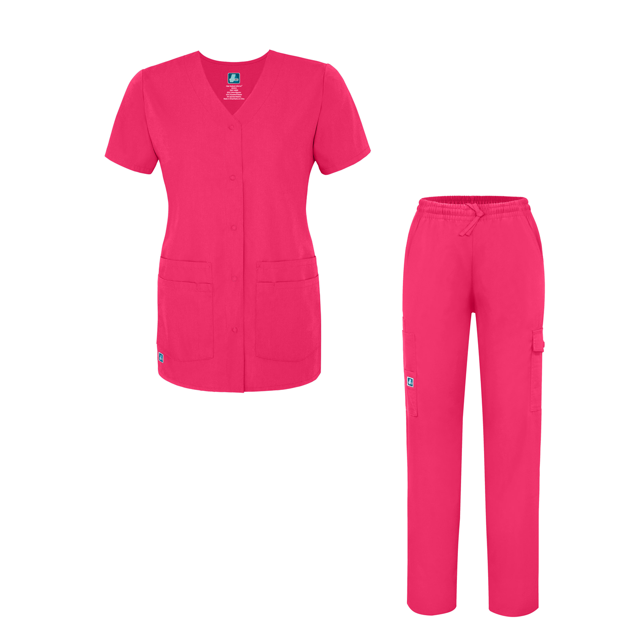 Adar Universal Women's Scrub Set ? Snap Front Scrub Top and Multi Pocket Scrub Pants