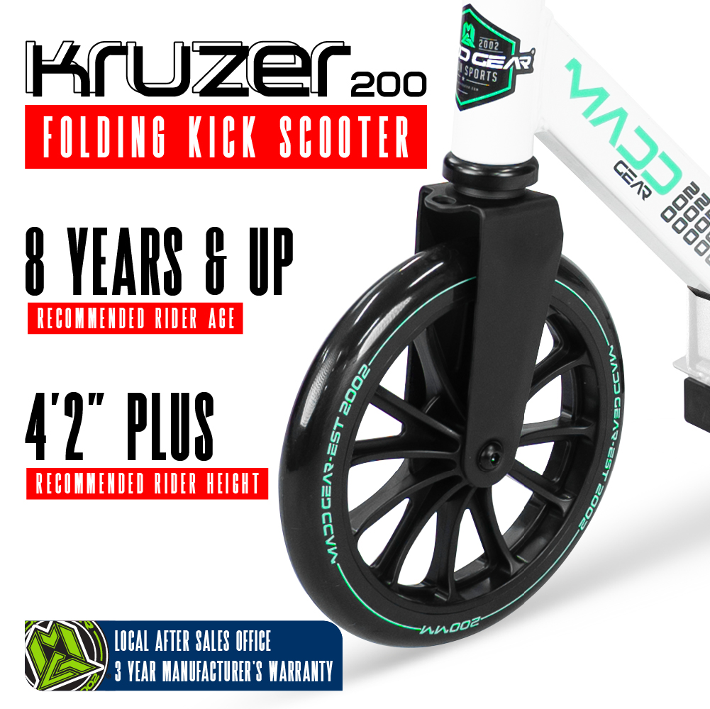 Madd Gear Folding Commuter Scooter for Adults & Teens – Kruzer 200 –  White/Teal