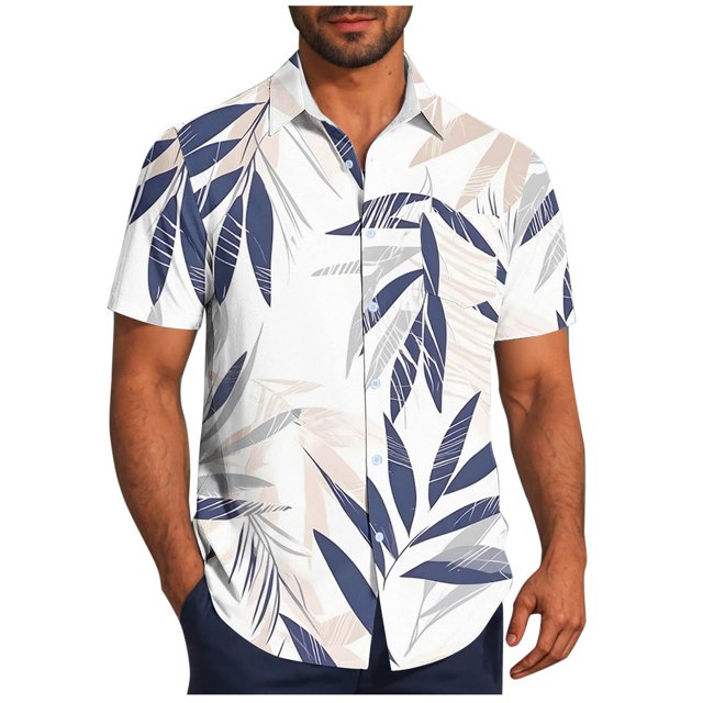 Pisexur T-shirts pour Hommes, Mode Décontractée Imprimée avec Poche, Boutons, Manches Courtes, Col Rabattu, Chemise de Golf Bleue, 2TG