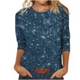 thumbnail image 1 of Baikeli T-Shirt pour Femmes Manches 3/4 Chemises Tendance Dégradé Imprimé Hauts Col Rond Classique T-Shirts Printemps 2024 Blouses Décontractées Offre du Jour Prime, 1 of 4