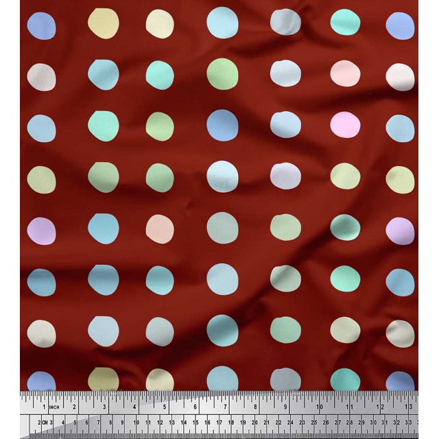 Soimoi Red Poly Georgette Fabric Circle Geometric Print Sewing Fabric Yard 42 Inch Wide