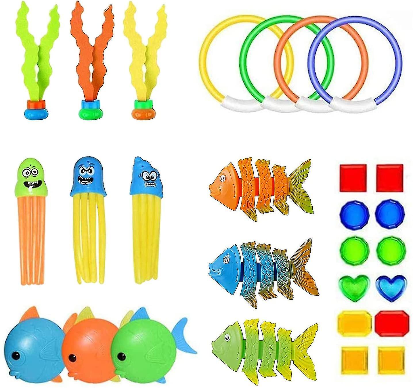 Jouets de Plongée, 28 Pcs Jouets de Natation, Anneaux de Plongée, Bâtons de Plongée, Piscine