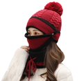 thumbnail image 1 of 3Pcs/Set Women Winter Woolen Knitted Fluffy Ball Beanie Cap Warm Mask Neck Scarf, 1 of 6