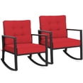 thumbnail image 3 of Gymax 2 Pcs Chaise Berçante d'Extérieur en Osier pour Patio, Fauteuil Simple en Rotin à Bascule avec Coussin Rouge, 3 of 10