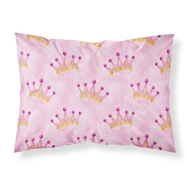 Watercolor Princess Crown on Pink Fabric Standard Pillowcase