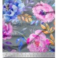 thumbnail image 1 of Soimoi Blue Cotton Poplin Fabric Leaves & Floral Print Sewing Fabric BTY 56 Inch Wide, 1 of 3