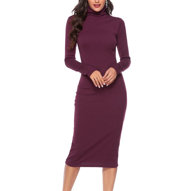 Turtleneck Long Sleeve Knit Sweater Dress Turtleneck Knit Sweater Stretch Dress Turtleneck Ribbed Knit Sweater Dress Winter Turtleneck Knit Sweater Dress Women Turtleneck Ribbed