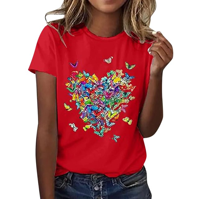 LUOGENLI T-shirts pour Femmes T-shirts Décontractés à Col Rond Manches Courtes Imprimés Hauts Élégants et Confortables 4TG T-shirts Graphiques pour Femmes T-shirts Graphiques de la Saint-Valentin T-shirts Graphiques de Pâques Rouge G