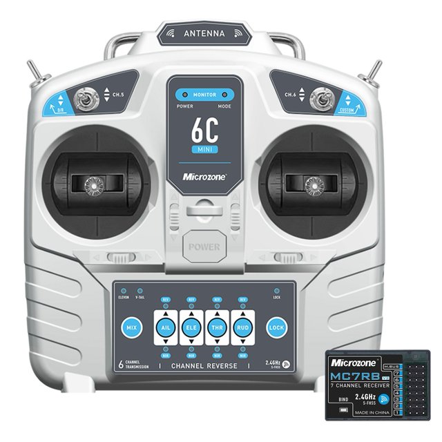 MicroZone MC6C 2.4G 6CH Remote Controller Mode 2 Transmitter MC7RB Receiver Radio System for SU27 RC Airplane Drone Multirotor Helicopter Car Boat(Left Hand Throttle)