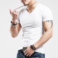 thumbnail image 4 of MesaSe Men Plus Size Summer Basic Top Solid Color Short Sleeve V Neck Slim Fit T-Shirt, 4 of 8