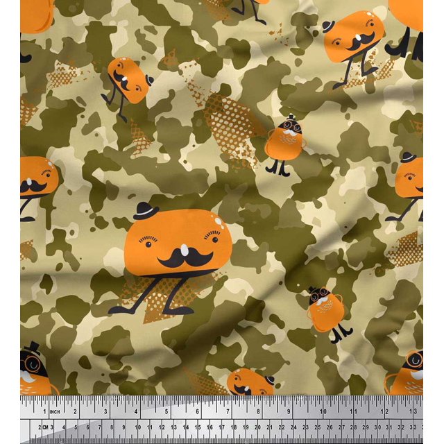 Soimoi polyester Crepe Fabric Cartoon & Camouflage Printed Fabric 1 Yard 42 Inch Wide