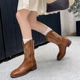 thumbnail image 3 of Womens Embroidered Cowboy Riding Boots Classic Leather Square Toe Wide Mid Calf Pull on Cowgirl Booties, 3 of 8