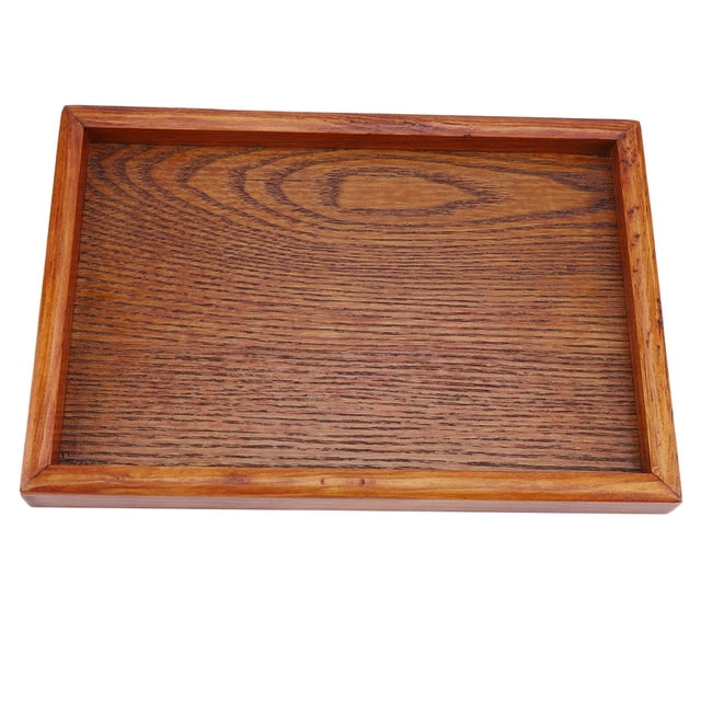 Greensen Rectangle Wooden Tea Tray with a smooth, natural wood finish and visible grain patterns. This tray, measuring approximately 30x20cm, features raised edges for secure carrying. Suitable for serving tea, coffee, snacks, or drinks, it doubles as a food storage dish for both indoor and outdoor use.