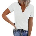 thumbnail image 1 of Jsaierl Ribbed Knit Tank Tops for Women Solid Color Notched V Neck Short Sleeve Shirts Daily Going Out Basic Tees Tops, 1 of 6