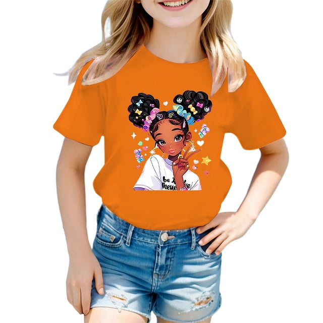 AJIWYH Polo Jaune pour Filles, T-Shirt Graphique Mignon à Col Rond à Manches Courtes pour Fille, T-Shirt Décontracté d'Été, Polos à Manches Courtes pour Filles de 13-14 Ans, Orange